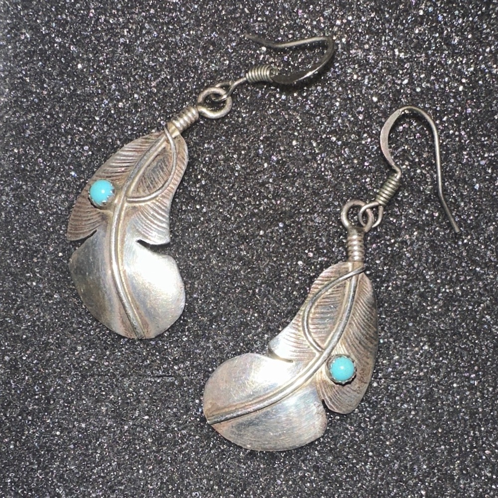 Silver and Turquoise feather Earrings
